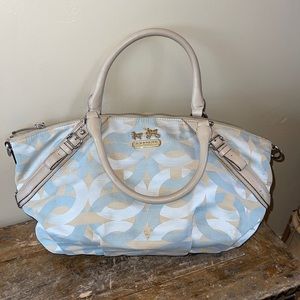 Coach Blue and Tan Large Shantung Madison Satchel